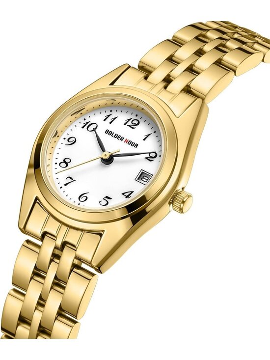 Women\'s Gold White Analog Quartz Stainless Steel Band Easy Reader Bracelet Watch main image 3